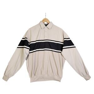 LD Sport Intl Mens Vintage Polo Rugby Sweater Size Medium Ribbed Banded Stripe